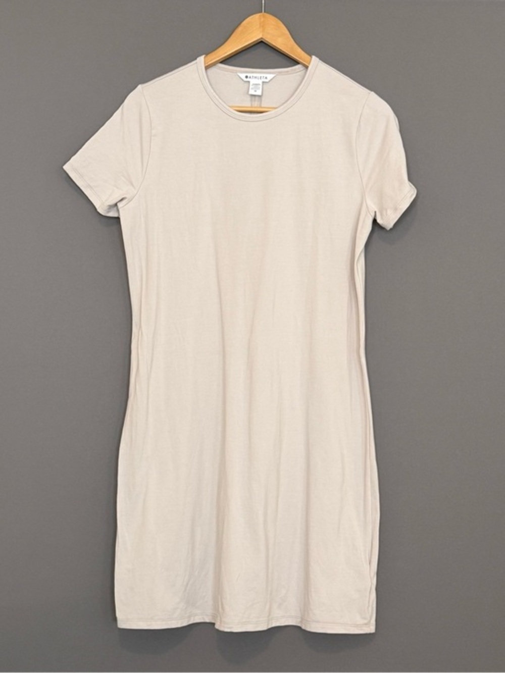 Athleta Seasoft Tee T-Shirt Dress Bone Beige TENCEL Athleisure Modal Dress M
